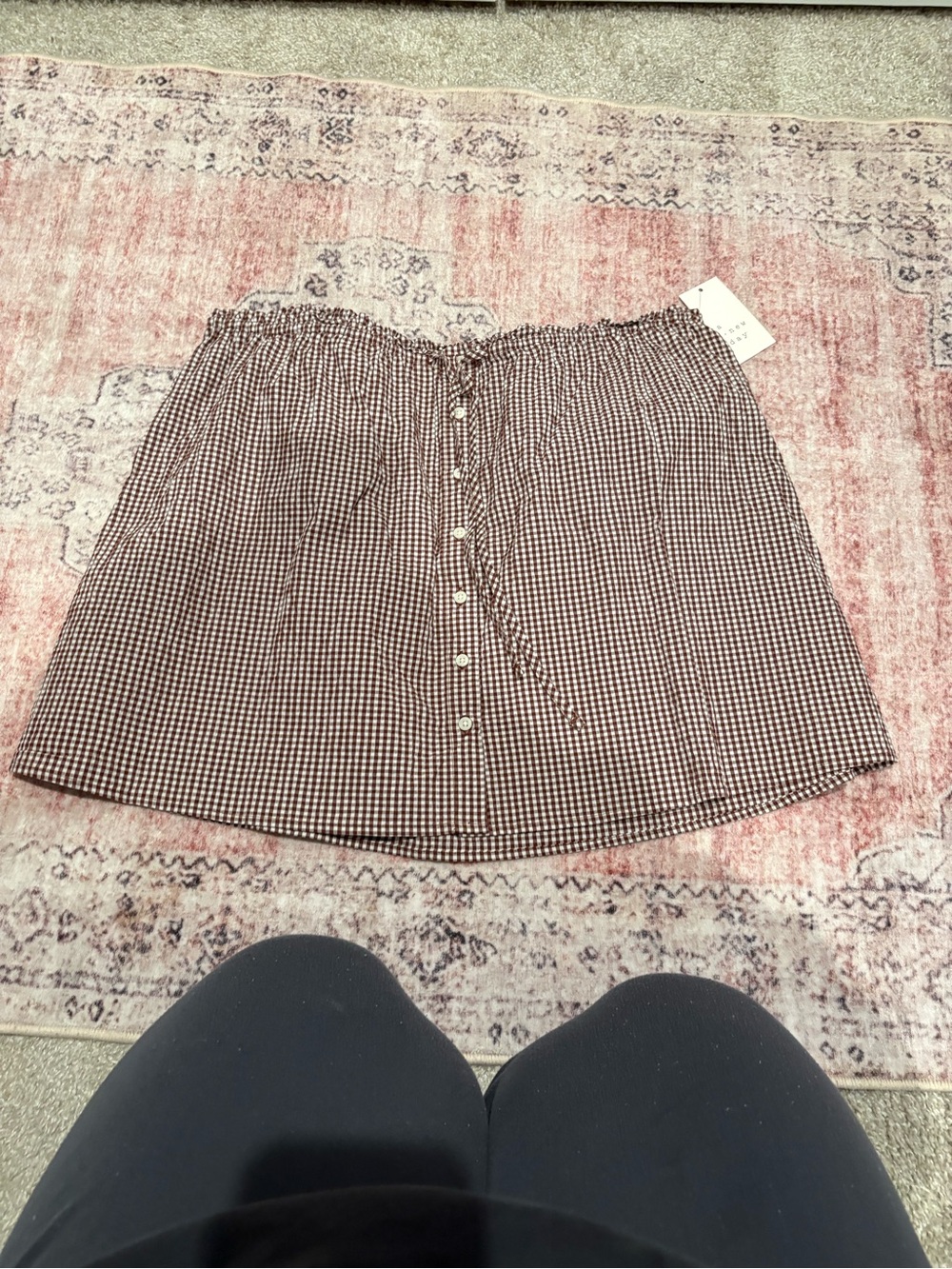 a new day Brown & White Gingham Button-Front Mini Skirt
